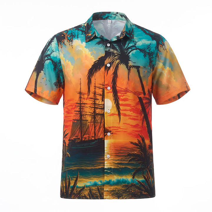 Herren Sommer-Reisehemd mit tropischem Strand-Sonnenuntergangsmotiv - image 9
