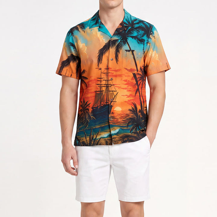 Herren Sommer-Reisehemd mit tropischem Strand-Sonnenuntergangsmotiv - image 1