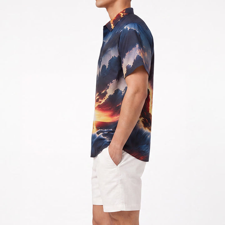 Herren-Sommerurlaubs-T-Shirt mit Ozean-Leuchtturm-Sonnenuntergang-Wellen-3D-Druck - image 2