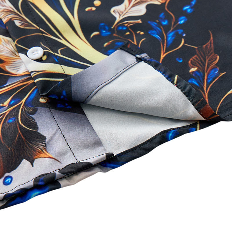 Luxuriöses Herren-Freizeithemd mit gold-blauem Blattmuster und Knöpfen - image 7