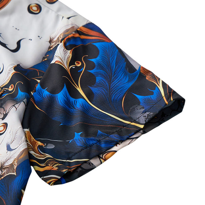 Luxuriöses Herren-Freizeithemd mit gold-blauem Blattmuster und Knöpfen - image 8