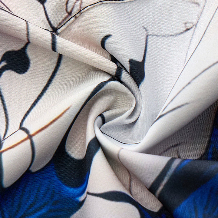Luxuriöses Herren-Freizeithemd mit gold-blauem Blattmuster und Knöpfen - image 6