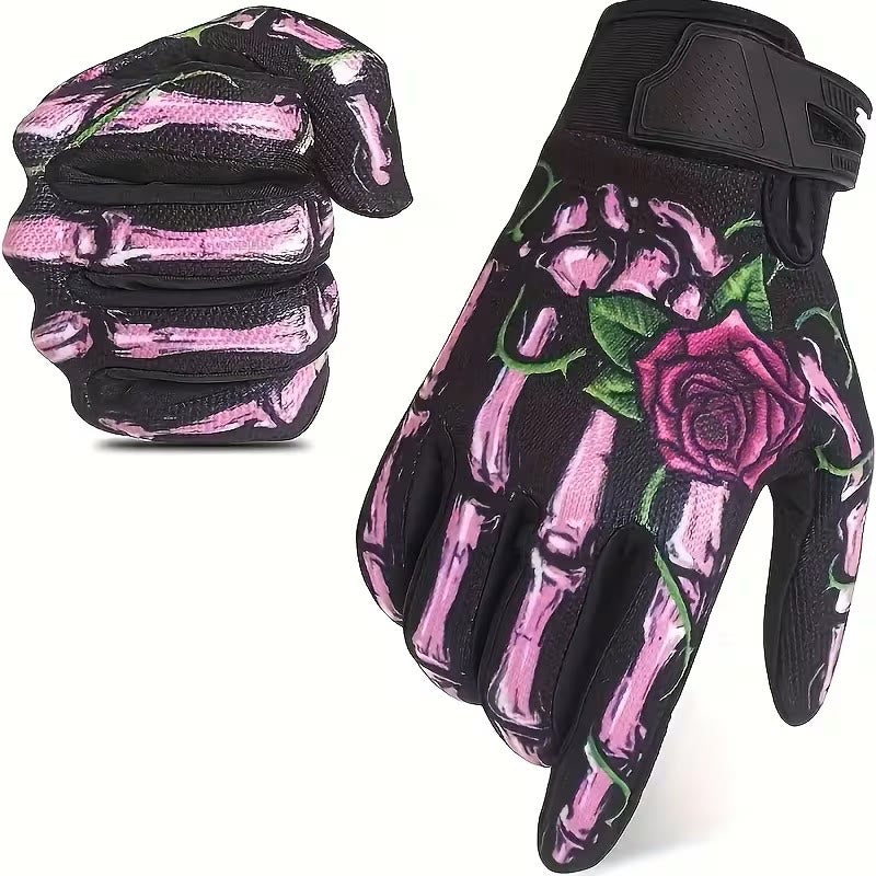 Rose Skeleton Motorrad-Touchscreen-Vollfinger-Taktikhandschuhe - Rosa - XL - image 0