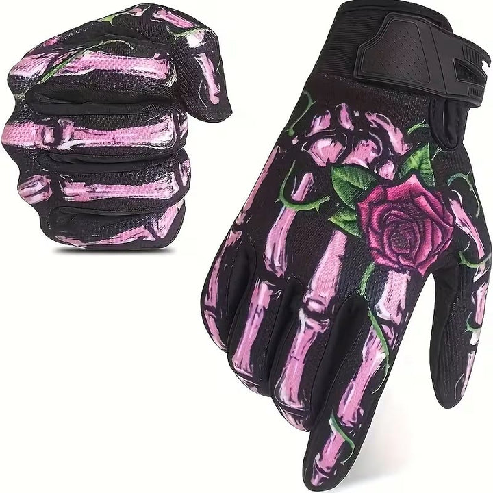 Rose Skeleton Motorrad-Touchscreen-Vollfinger-Taktikhandschuhe - Rosa - XL - image 0