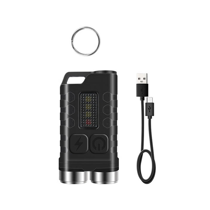 Wiederaufladbare Mini-LED-Taschenlampe mit zwei Strahlern für den Außenbereich, wiederaufladbar, Schlüsselanhänger - Schwarz - image 2
