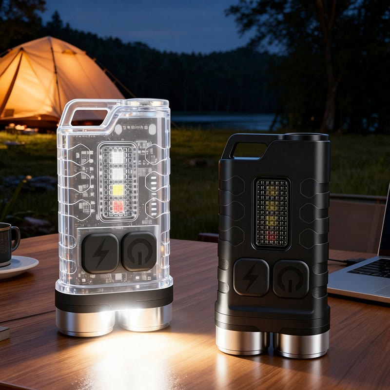 Wiederaufladbare Mini-LED-Taschenlampe mit zwei Strahlern für den Außenbereich, wiederaufladbar, Schlüsselanhänger - image 1