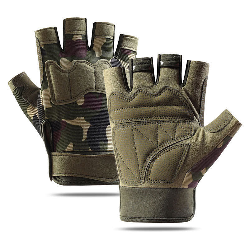 Atmungsaktive taktische Halbfingerhandschuhe für das Armeetraining - Grünes Tarnmuster - XL - image 11