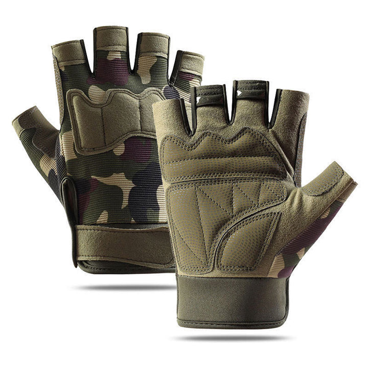 Atmungsaktive taktische Halbfingerhandschuhe für das Armeetraining - Grünes Tarnmuster - XL - image 11