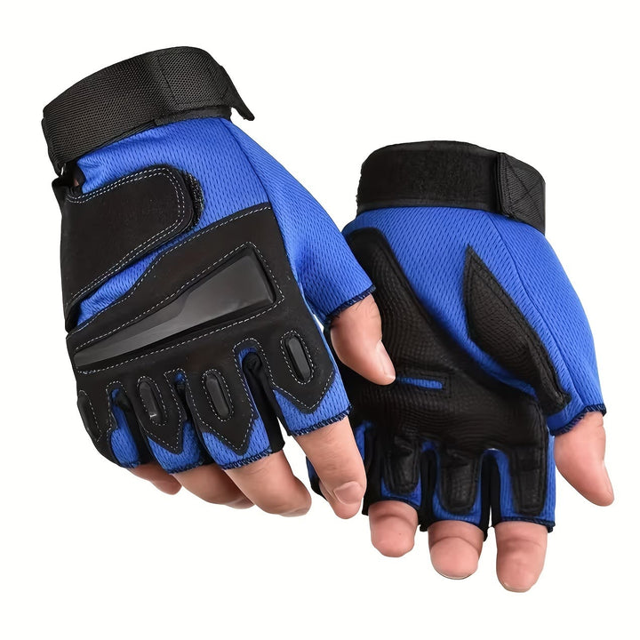 Halbfingerhandschuhe für Radfahrer und Motorradfahrer mit Hartschalenprotektoren - Blau - XL - image 0