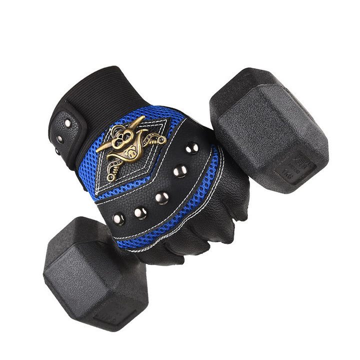 Piraten-Biker-Handschuhe mit Totenkopf-Nieten, halbfingerig, aus Leder, für Outdoor-Aktivitäten - image 1