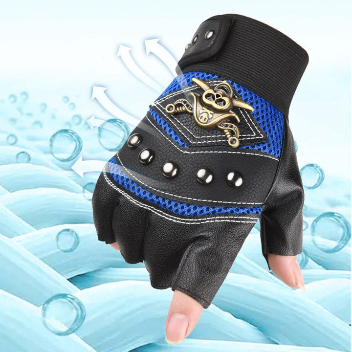 Piraten-Biker-Handschuhe mit Totenkopf-Nieten, halbfingerig, aus Leder, für Outdoor-Aktivitäten - image 4