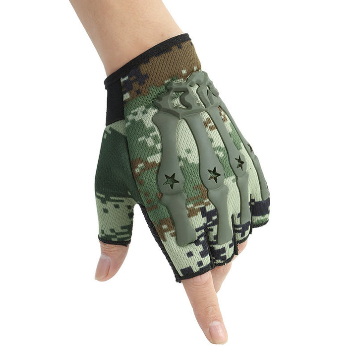 Atmungsaktive taktische Fahrradhandschuhe mit Skelett-Knöchelschutz - Grünes Tarnmuster - Einheitsgröße - image 7
