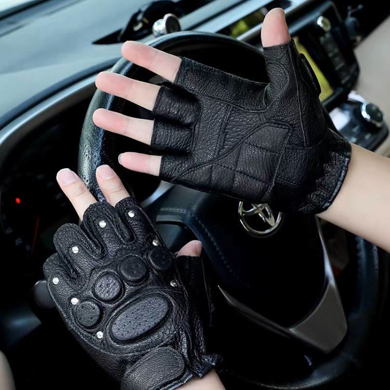 Motorradhandschuhe aus schwarzem Schafsleder mit Knöchelschutz - image 1