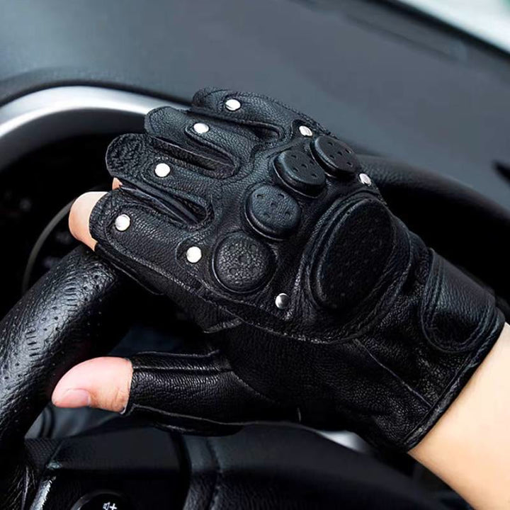 Motorradhandschuhe aus schwarzem Schafsleder mit Knöchelschutz - image 3