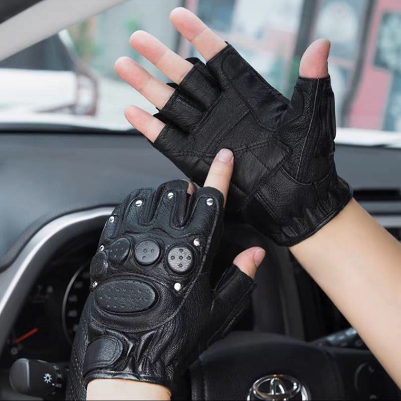 Motorradhandschuhe aus schwarzem Schafsleder mit Knöchelschutz - image 2