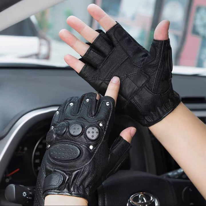 Motorradhandschuhe aus schwarzem Schafsleder mit Knöchelschutz - image 2