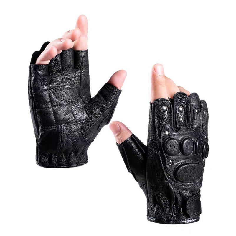 Motorradhandschuhe aus schwarzem Schafsleder mit Knöchelschutz - Schwarz - Einheitsgröße - image 0