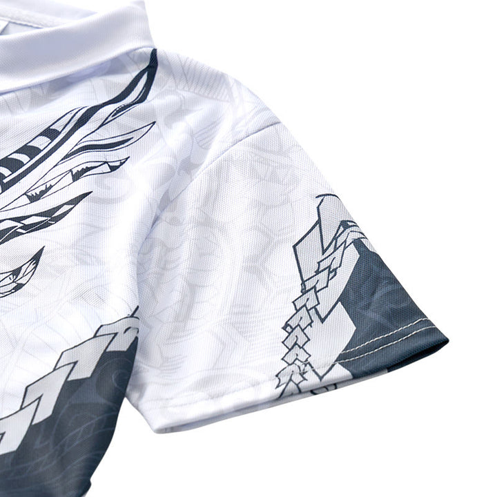 Poloshirt mit schwarz-weißem polynesischem Muster, 3D-Druck, Reißverschlusskragen - image 7
