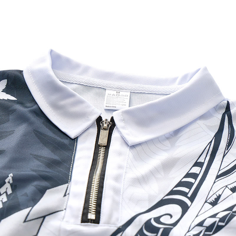 Poloshirt mit schwarz-weißem polynesischem Muster, 3D-Druck, Reißverschlusskragen - image 4