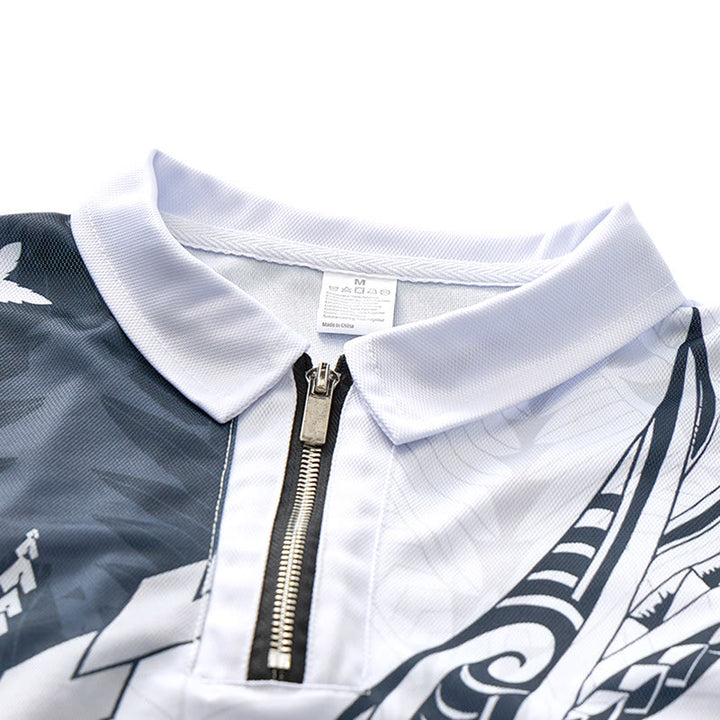 Poloshirt mit schwarz-weißem polynesischem Muster, 3D-Druck, Reißverschlusskragen - image 4