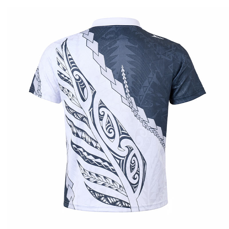 Poloshirt mit schwarz-weißem polynesischem Muster, 3D-Druck, Reißverschlusskragen - image 10