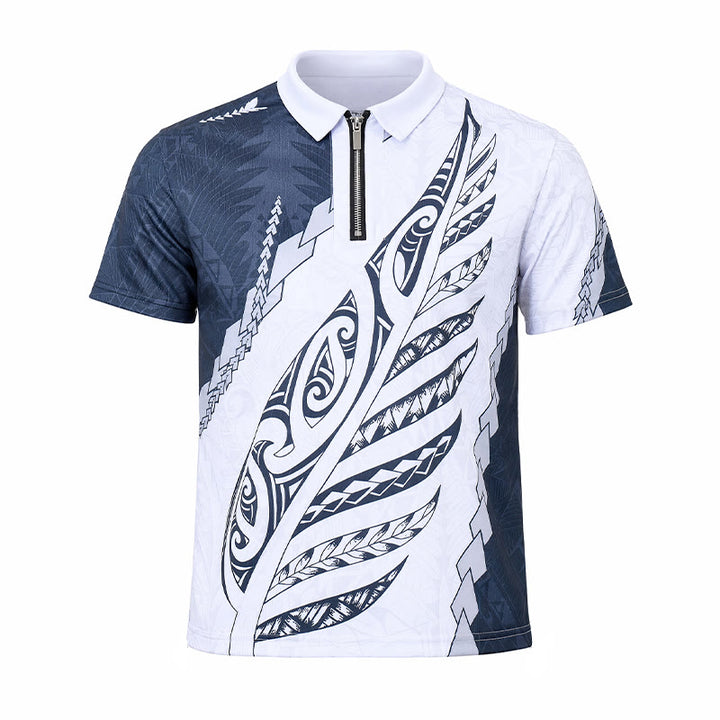 Poloshirt mit schwarz-weißem polynesischem Muster, 3D-Druck, Reißverschlusskragen - image 9