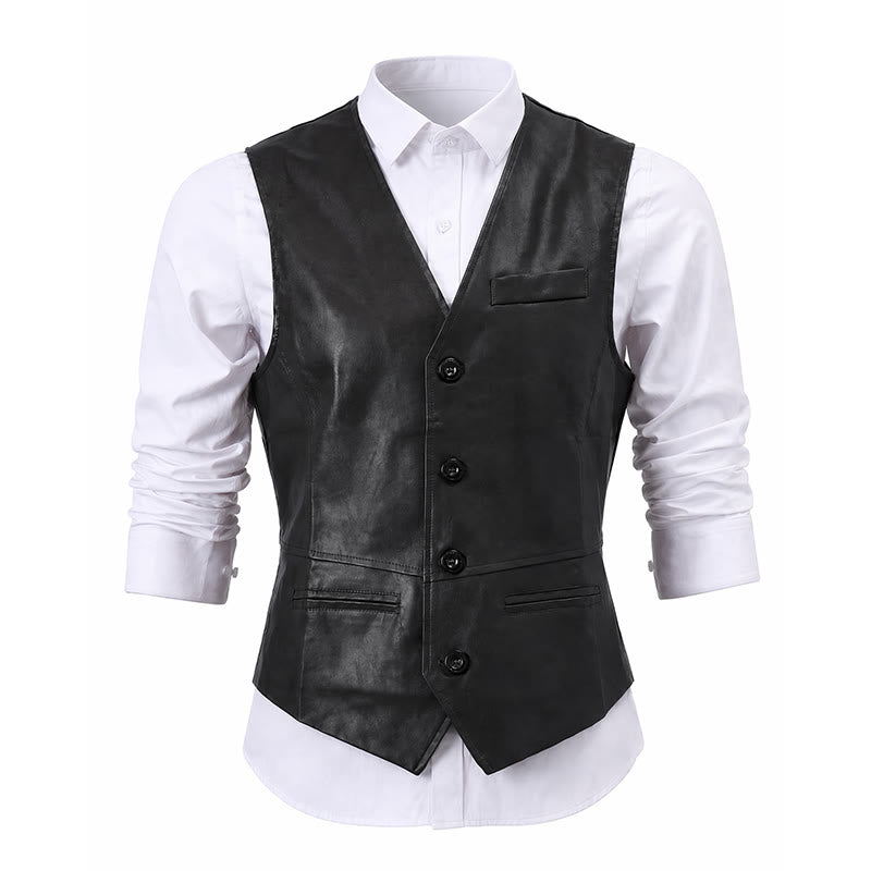 Herren-Weste im Vintage-Cowboy-Biker-Stil aus Kunstleder - image 13
