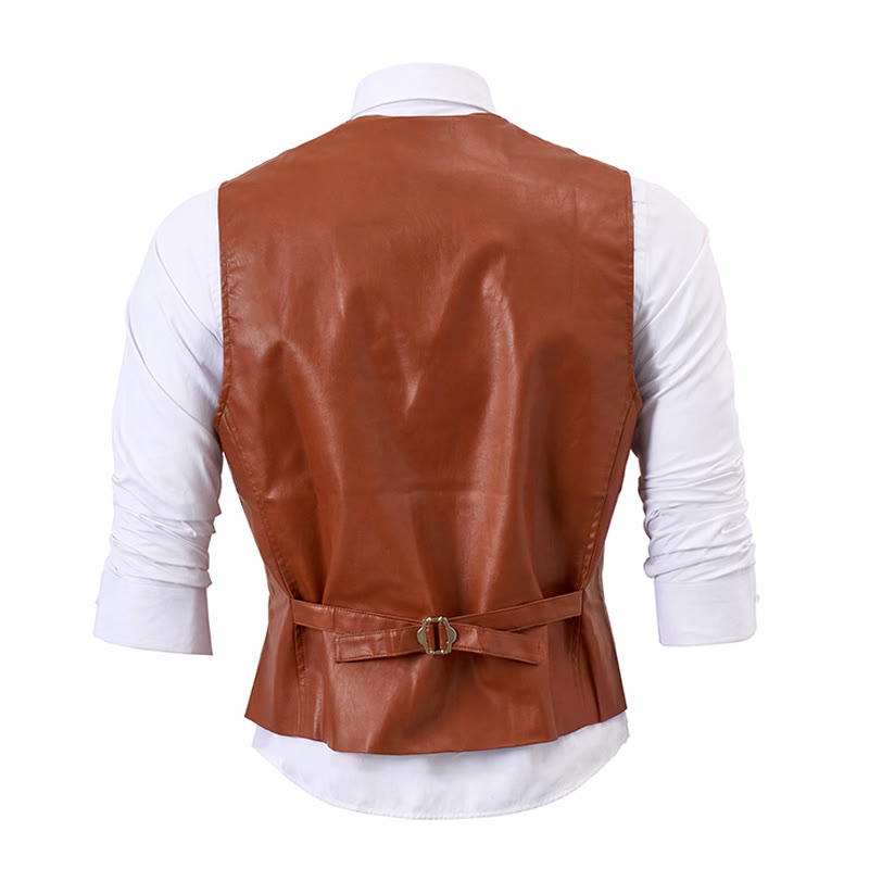 Herren-Weste im Vintage-Cowboy-Biker-Stil aus Kunstleder - image 12