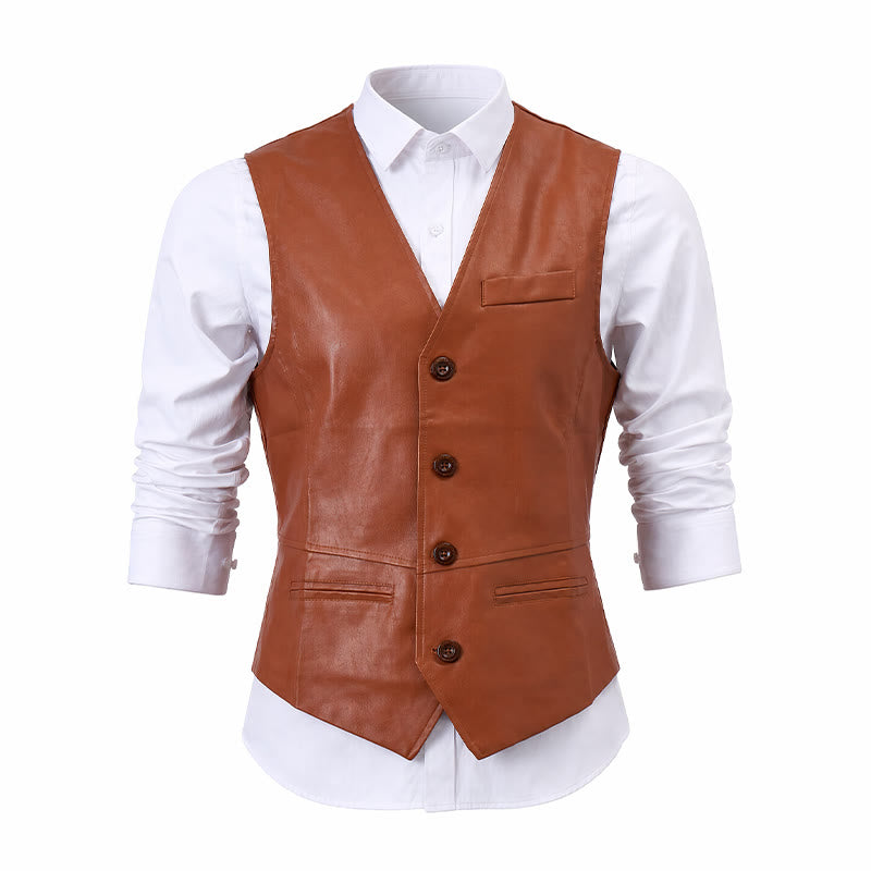 Herren-Weste im Vintage-Cowboy-Biker-Stil aus Kunstleder - image 11