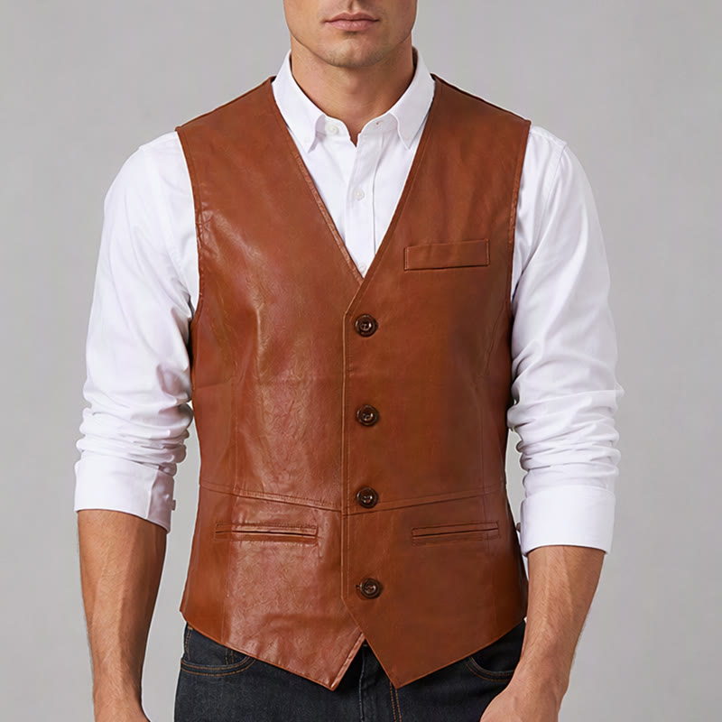 Herren-Weste im Vintage-Cowboy-Biker-Stil aus Kunstleder - image 1