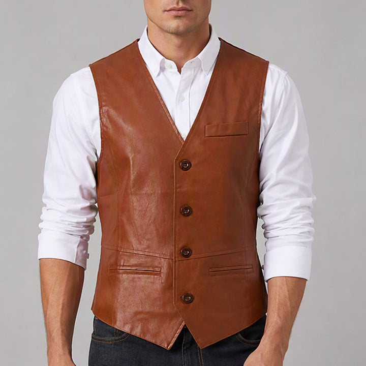 Herren-Weste im Vintage-Cowboy-Biker-Stil aus Kunstleder - image 1