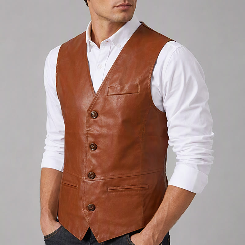 Herren-Weste im Vintage-Cowboy-Biker-Stil aus Kunstleder - image 3
