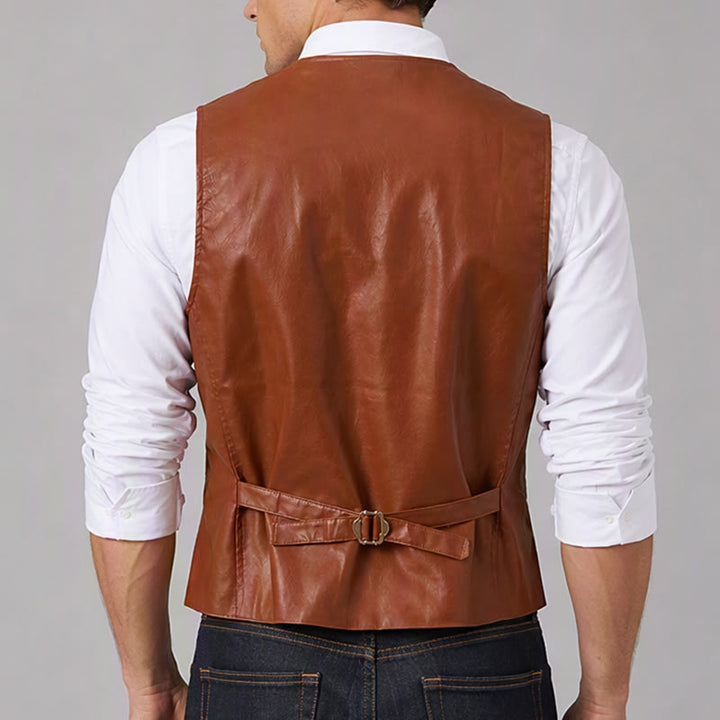Herren-Weste im Vintage-Cowboy-Biker-Stil aus Kunstleder - image 2