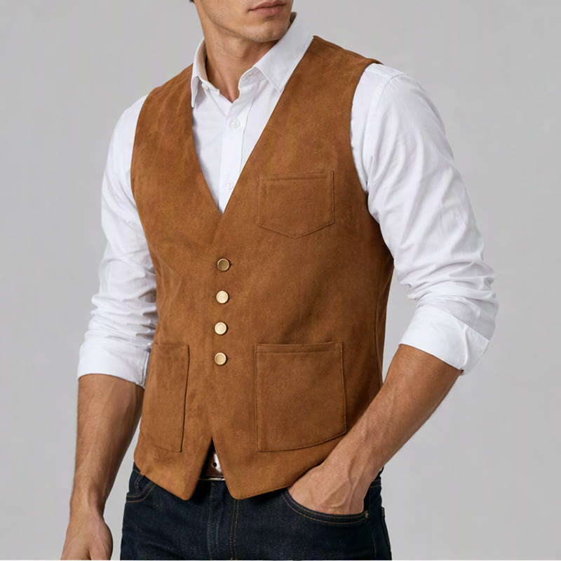 Traditionelle braune Cowboyweste im Westernstil für Herren - image 3
