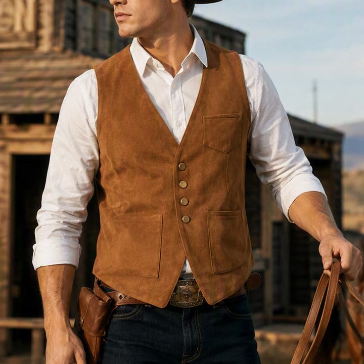 Traditionelle braune Cowboyweste im Westernstil für Herren - Braun - 3XL - image 0