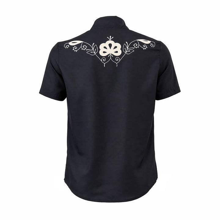 Schwarzes Cowboyhemd im Westernstil mit Blumenmuster und Schulterpasse - image 9