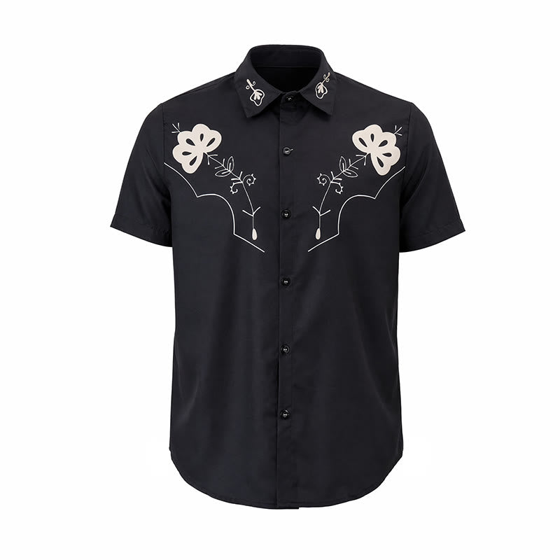 Schwarzes Cowboyhemd im Westernstil mit Blumenmuster und Schulterpasse - image 8