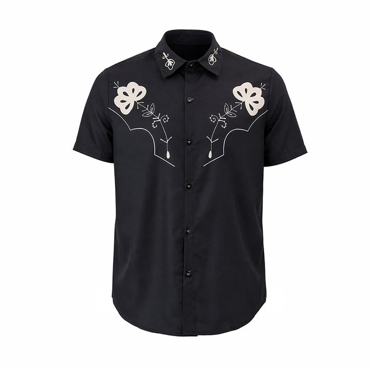 Schwarzes Cowboyhemd im Westernstil mit Blumenmuster und Schulterpasse - image 8