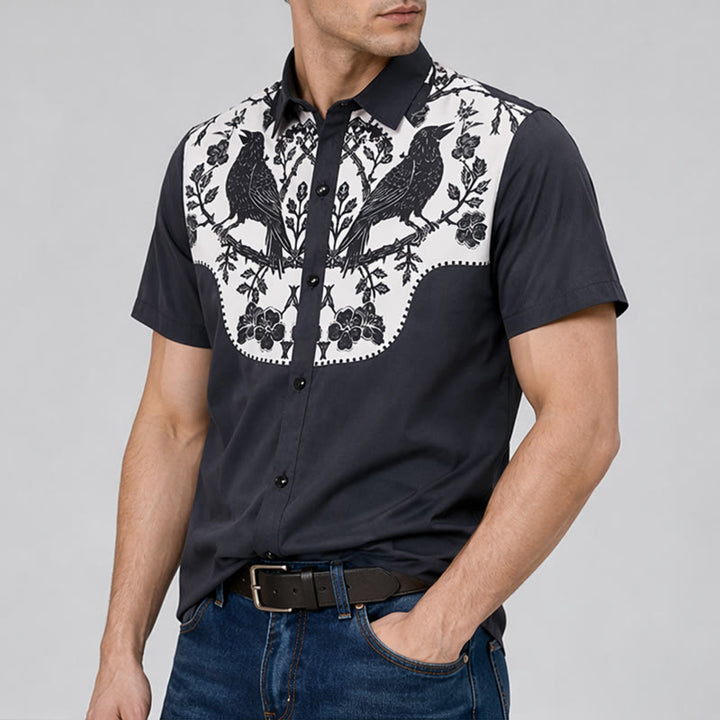 Schwarzes Cowboyhemd mit Raben- und elfenbeinfarbenem Blumenmuster und Joch - image 3