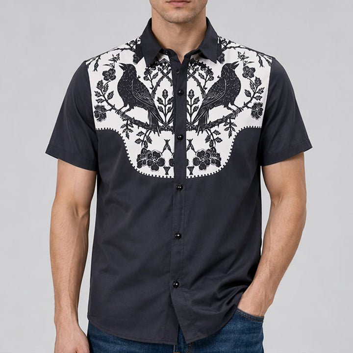 Schwarzes Cowboyhemd mit Raben- und elfenbeinfarbenem Blumenmuster und Joch - image 1