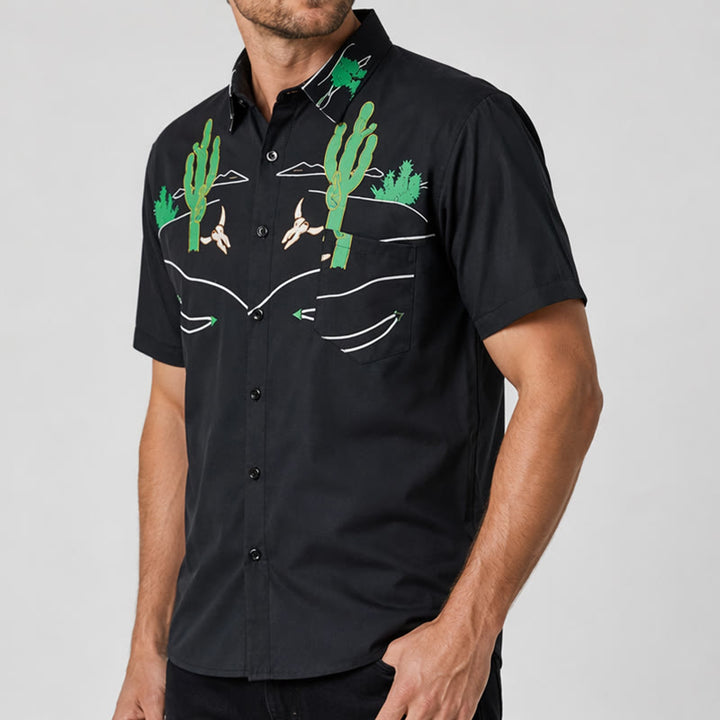 Cowboyhemd mit schwarzem Kaktus- und Longhorn-Schädelmotiv - image 3