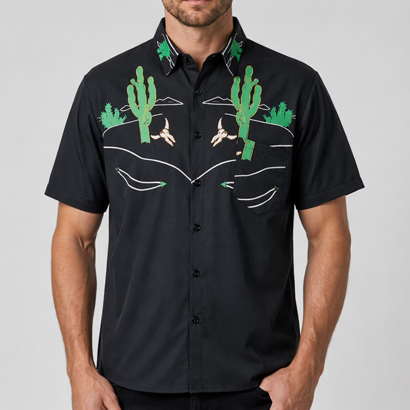 Cowboyhemd mit schwarzem Kaktus- und Longhorn-Schädelmotiv - image 1