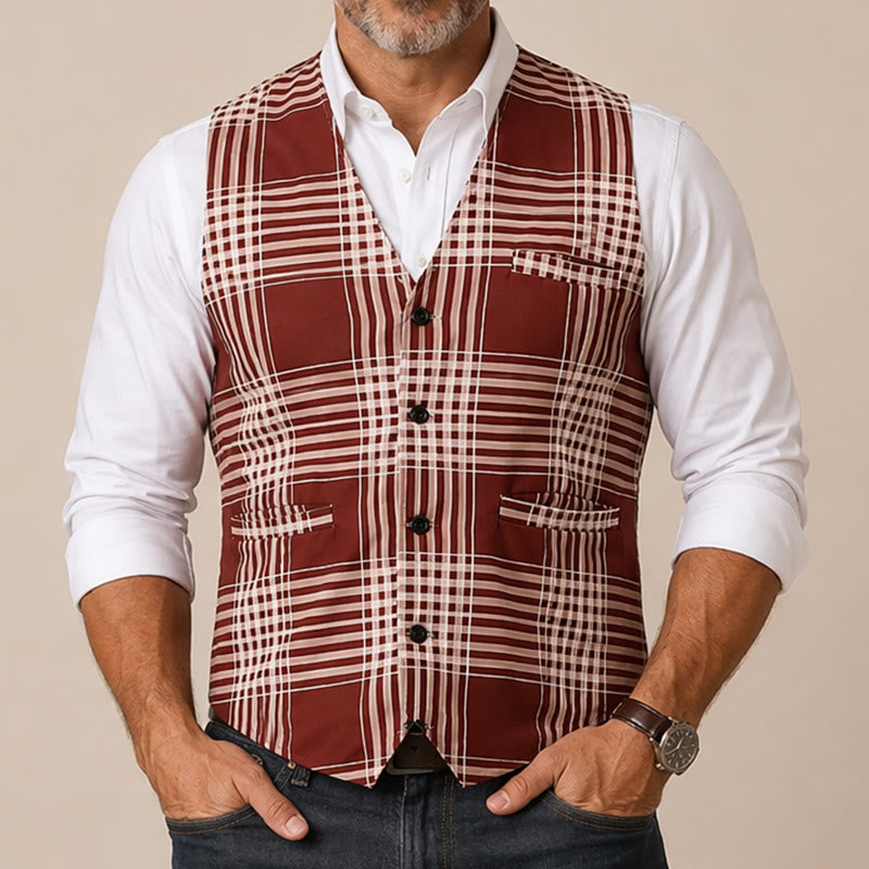 Braune Weste im Heritage-Karo-Stil für britische Herren. - image 1