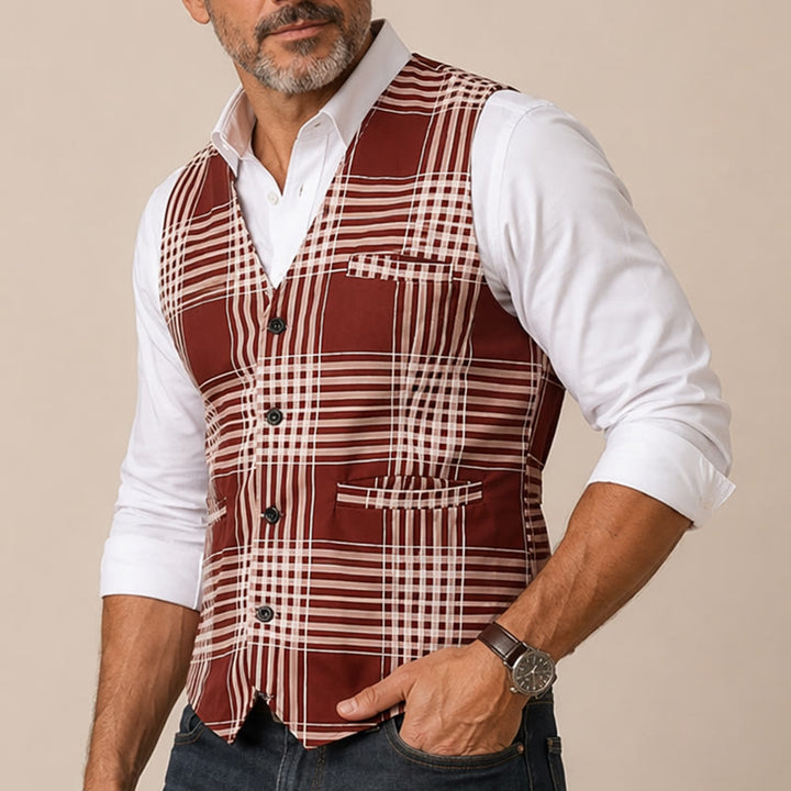 Braune Weste im Heritage-Karo-Stil für britische Herren. - image 3