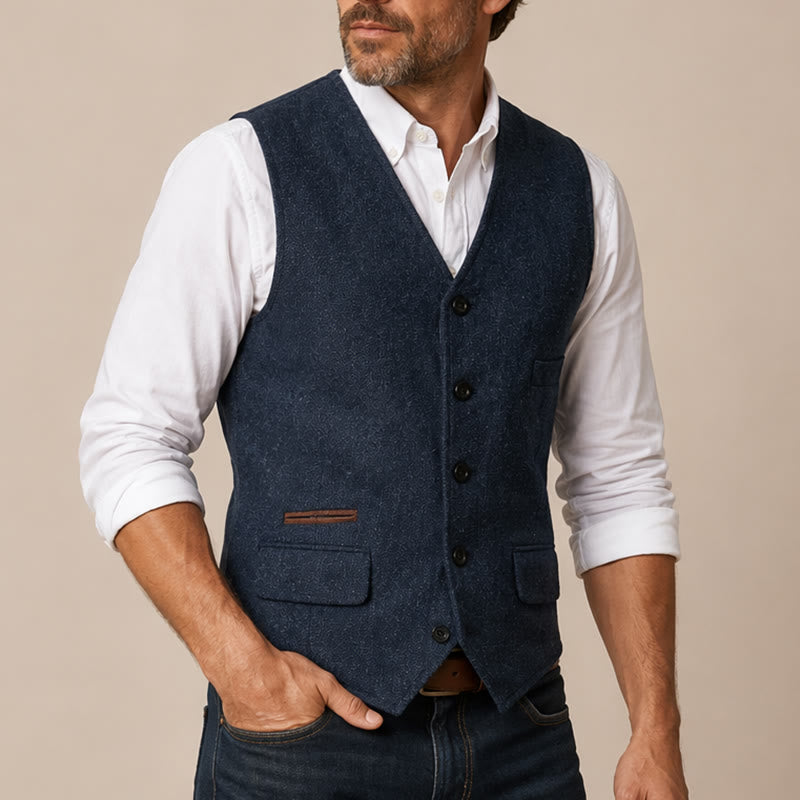 Klassische Western-Anzugweste für Herren aus Tweed mit Fischgrätmuster - image 3