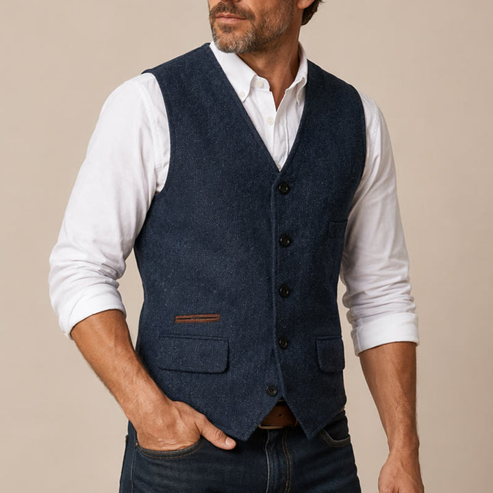 Klassische Western-Anzugweste für Herren aus Tweed mit Fischgrätmuster - image 3