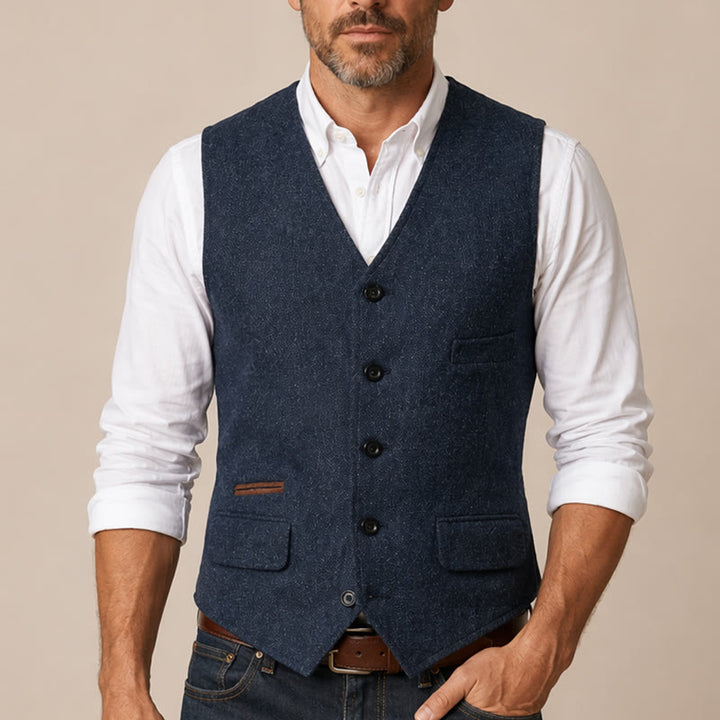 Klassische Western-Anzugweste für Herren aus Tweed mit Fischgrätmuster - image 1