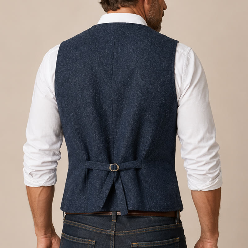 Klassische Western-Anzugweste für Herren aus Tweed mit Fischgrätmuster - image 2