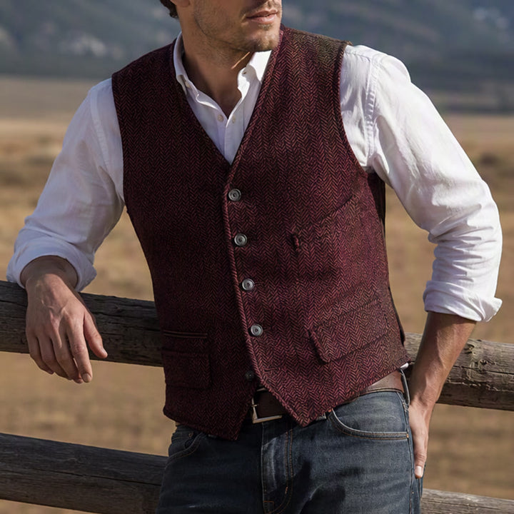 Klassische Western-Anzugweste für Herren aus Tweed mit Fischgrätmuster - Braun - 3XL - image 6