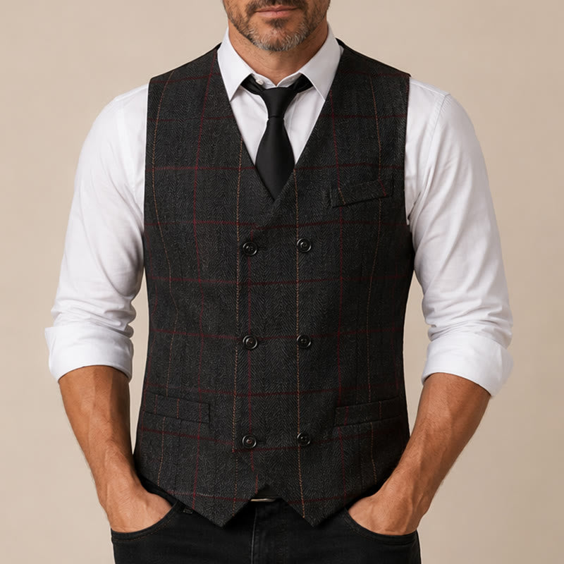 Herren-Anzugweste mit Karomuster im Peaky Blinders-Stil - image 1
